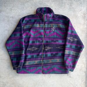 90s Made In USA fleece quarter zip Mens size L Large y2k tribal pattern
